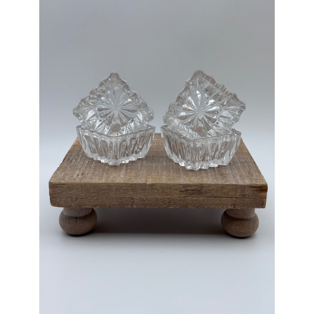 Vintage Square Crystal Salt Cellars Set of 4 Starburst Cut Glass Open B